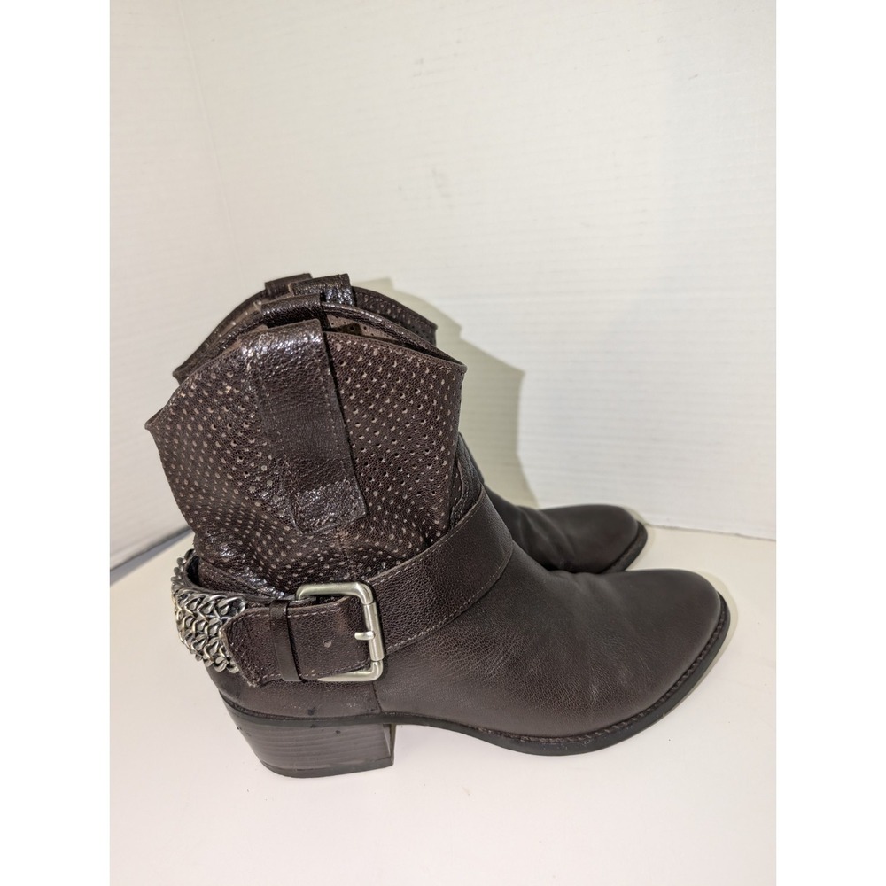 BCBG Women's Leather Brown Western Boots with Buckle and Chain Detail Size 6.5B